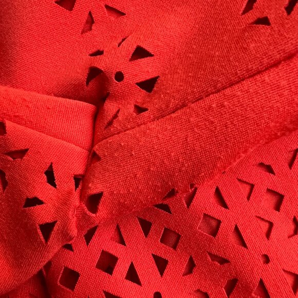 Banana Republic Laser Cut Fit and Flare Dress, Orange, Short Sleeve, Size 2P - Picture 10 of 12